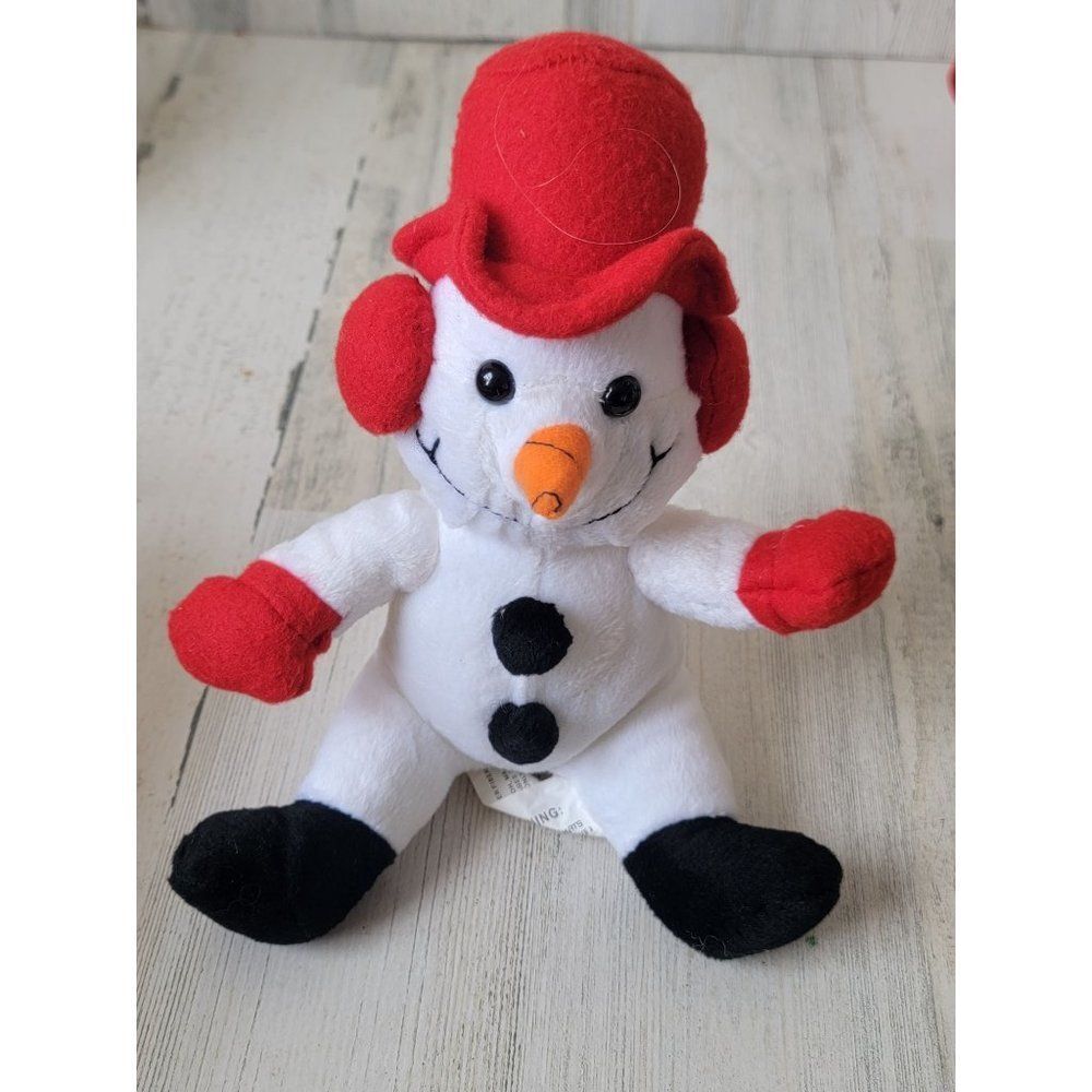 Plush snowman red hat ear muff stuffed animal xmas